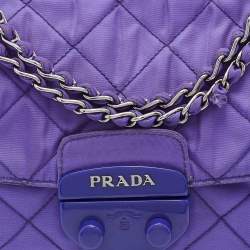 Pre Owned Prada Purple Quilted Nylon Flap Chain Shoulder Bag