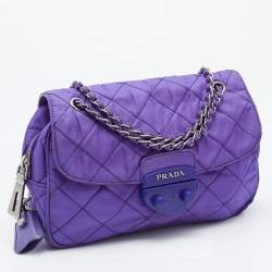 Pre Owned Prada Purple Quilted Nylon Flap Chain Shoulder Bag