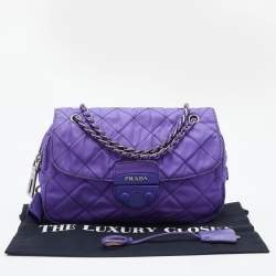 Pre Owned Prada Purple Quilted Nylon Flap Chain Shoulder Bag