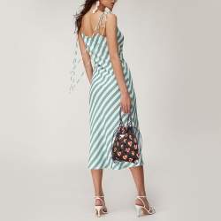 Pre Owned Prada Black Woven Fishnet Leather and Nylon Drawstring Bucket Bag