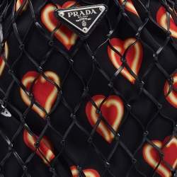Pre Owned Prada Black Woven Fishnet Leather and Nylon Drawstring Bucket Bag