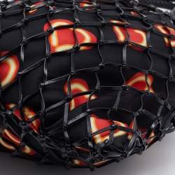 Pre Owned Prada Black Woven Fishnet Leather and Nylon Drawstring Bucket Bag