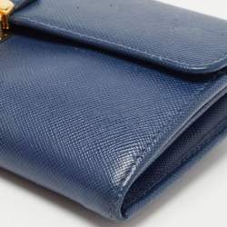 Prada Blue Saffiano Leather Push Lock Wallet