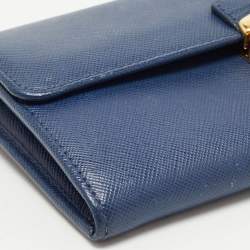 Prada Blue Saffiano Leather Push Lock Wallet