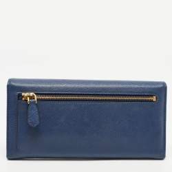 Prada Blue Saffiano Leather Push Lock Wallet