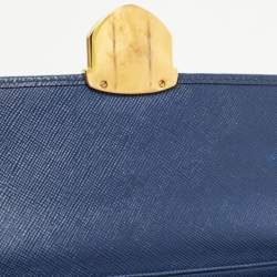 Prada Blue Saffiano Leather Push Lock Wallet