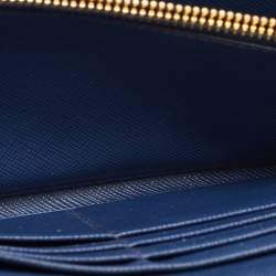 Prada Blue Saffiano Leather Push Lock Wallet