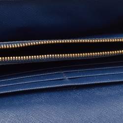 Prada Blue Saffiano Leather Push Lock Wallet