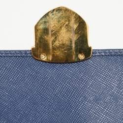 Prada Blue Saffiano Leather Push Lock Wallet