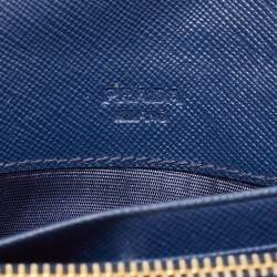 Prada Blue Saffiano Leather Push Lock Wallet