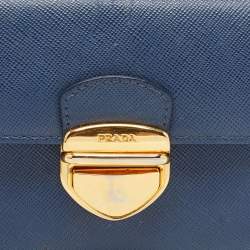 Prada Blue Saffiano Leather Push Lock Wallet