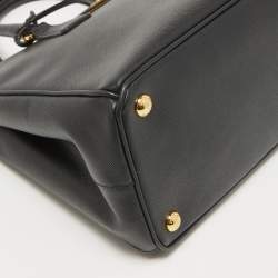 Pre Owned Prada Black Saffiano Leather Small Double Zip Tote