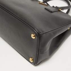 Pre Owned Prada Black Saffiano Leather Small Double Zip Tote