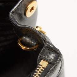 Pre Owned Prada Black Saffiano Leather Small Double Zip Tote