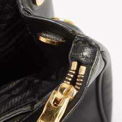 Pre Owned Prada Black Saffiano Leather Small Double Zip Tote