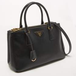 Pre Owned Prada Black Saffiano Leather Small Double Zip Tote
