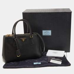 Pre Owned Prada Black Saffiano Leather Small Double Zip Tote