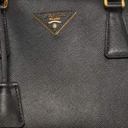 Pre Owned Prada Black Saffiano Leather Small Double Zip Tote