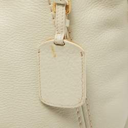 Prada Off White Vitello Daino Leather Zip Hobo