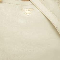 Prada Off White Vitello Daino Leather Zip Hobo