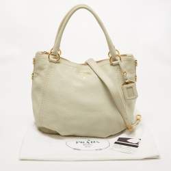 Prada Off White Vitello Daino Leather Zip Hobo