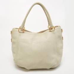 Prada Off White Vitello Daino Leather Zip Hobo
