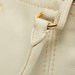 Prada Off White Vitello Daino Leather Zip Hobo