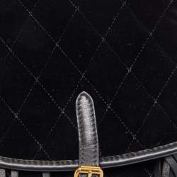 Pre Owned Prada Black Quilted Velvet and Leather Corsaire Shoulder Bag