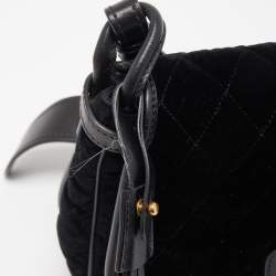 Pre Owned Prada Black Quilted Velvet and Leather Corsaire Shoulder Bag