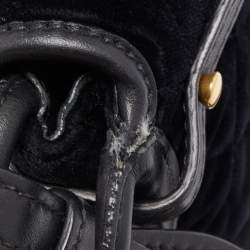 Pre Owned Prada Black Quilted Velvet and Leather Corsaire Shoulder Bag