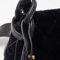 Pre Owned Prada Black Quilted Velvet and Leather Corsaire Shoulder Bag