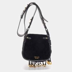 Pre Owned Prada Black Quilted Velvet and Leather Corsaire Shoulder Bag