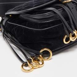 Pre Owned Prada Black Quilted Velvet and Leather Corsaire Shoulder Bag