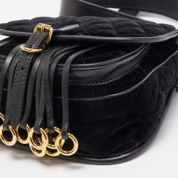 Pre Owned Prada Black Quilted Velvet and Leather Corsaire Shoulder Bag