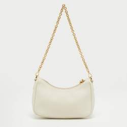 Prada Off White Saffiano Lux Leather Mini Pochette Bag