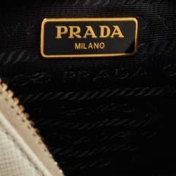 Prada Off White Saffiano Lux Leather Mini Pochette Bag