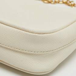 Prada Off White Saffiano Lux Leather Mini Pochette Bag