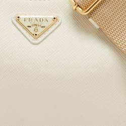 Prada Off White Saffiano Lux Leather Mini Pochette Bag