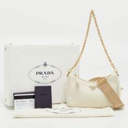 Prada Off White Saffiano Lux Leather Mini Pochette Bag