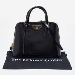 مملوكة مسبقًا Prada Black Saffiano Vernice Leather Mini Promenade Satchel