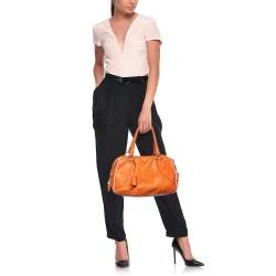 Prada Orange/White Perforated Saffiano Leather Boston Bag