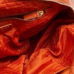 Prada Orange/White Perforated Saffiano Leather Boston Bag