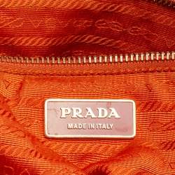 Prada Orange/White Perforated Saffiano Leather Boston Bag