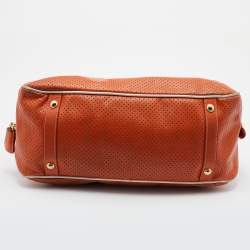 Prada Orange/White Perforated Saffiano Leather Boston Bag