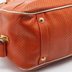Prada Orange/White Perforated Saffiano Leather Boston Bag