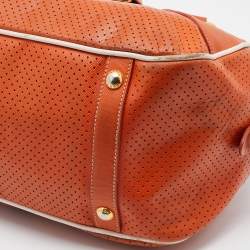 Prada Orange/White Perforated Saffiano Leather Boston Bag