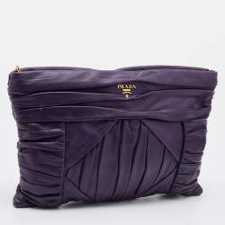 Prada Purple Leather Zip Pouch