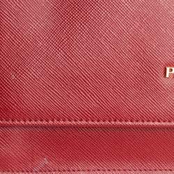 Pre Owned Prada Red Saffiano Leather Flap Crossbody Bag