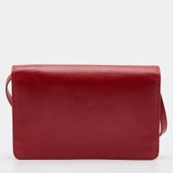 Pre Owned Prada Red Saffiano Leather Flap Crossbody Bag