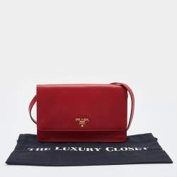 Pre Owned Prada Red Saffiano Leather Flap Crossbody Bag
